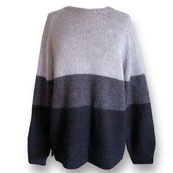 M Magaschoni Womens Sweater Sz L Gray Colorblock Mohair Wool Pullover Minimalist - Picture 1 of 7